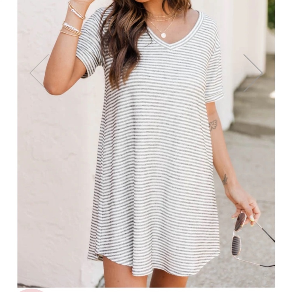 Grey and white striped t shirt dress